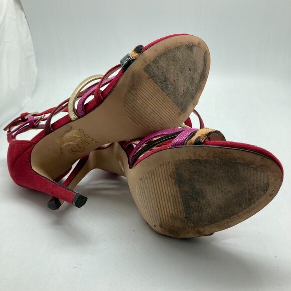 Aldo Women Strappy Back Zip Stiletto Multicolor Reds/Cheetah Leather - Picture 5 of 9